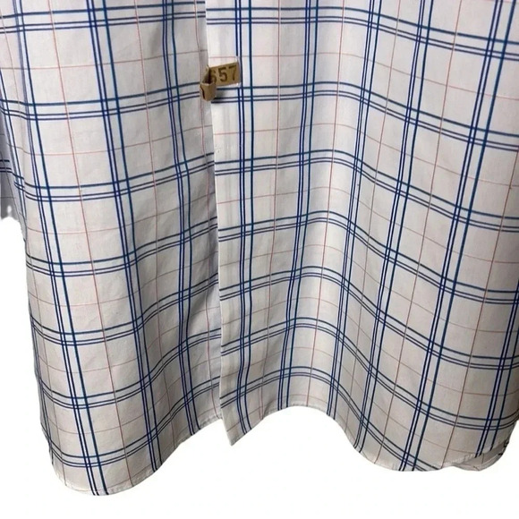 PAUL FREDRICK,  shirt, men 16.5”. White, blue,plaid,2 ply cotton shirt, button - Picture 10 of 17